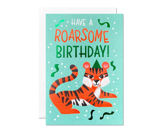 Have a Roarsome Birthday Green Foiled Tiger Birthday Card