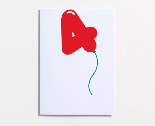 No.4 Balloon Fourth Birthday Card