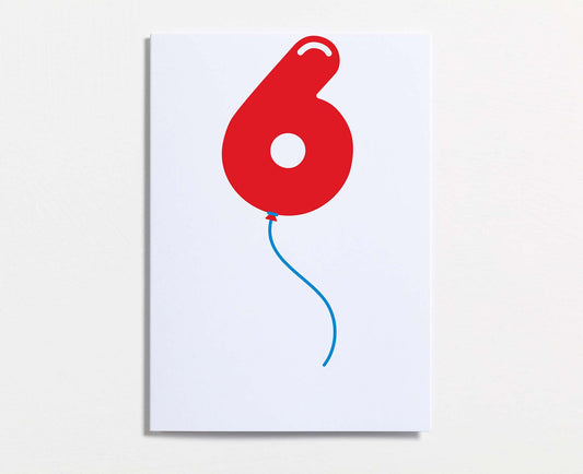 No.6 Balloon Sixth Birthday Card