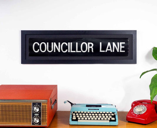 Councillor Lane 1970s Framed Bus Blind