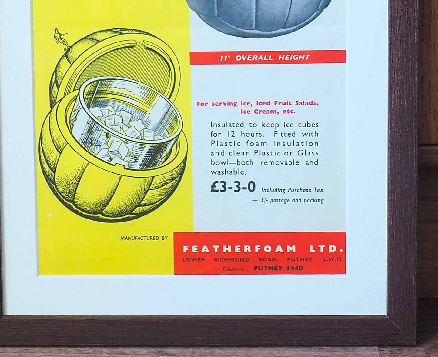 Football Ice Bucket Framed 1960s Vintage Ad