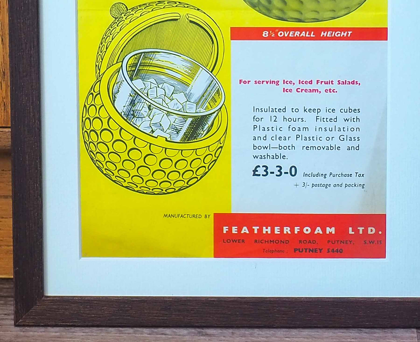 Golf Ball Ice Bucket Framed 1960s Vintage Ad