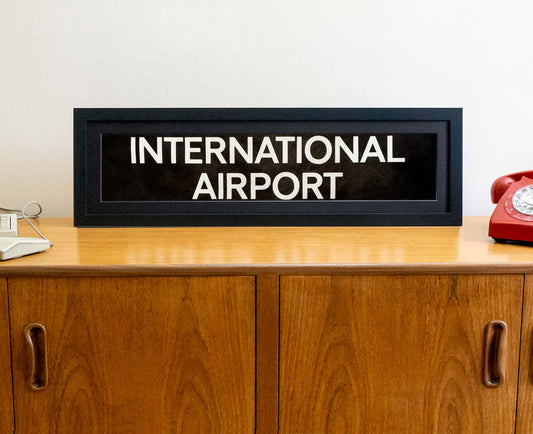 International Airport 1990s framed original bus blind