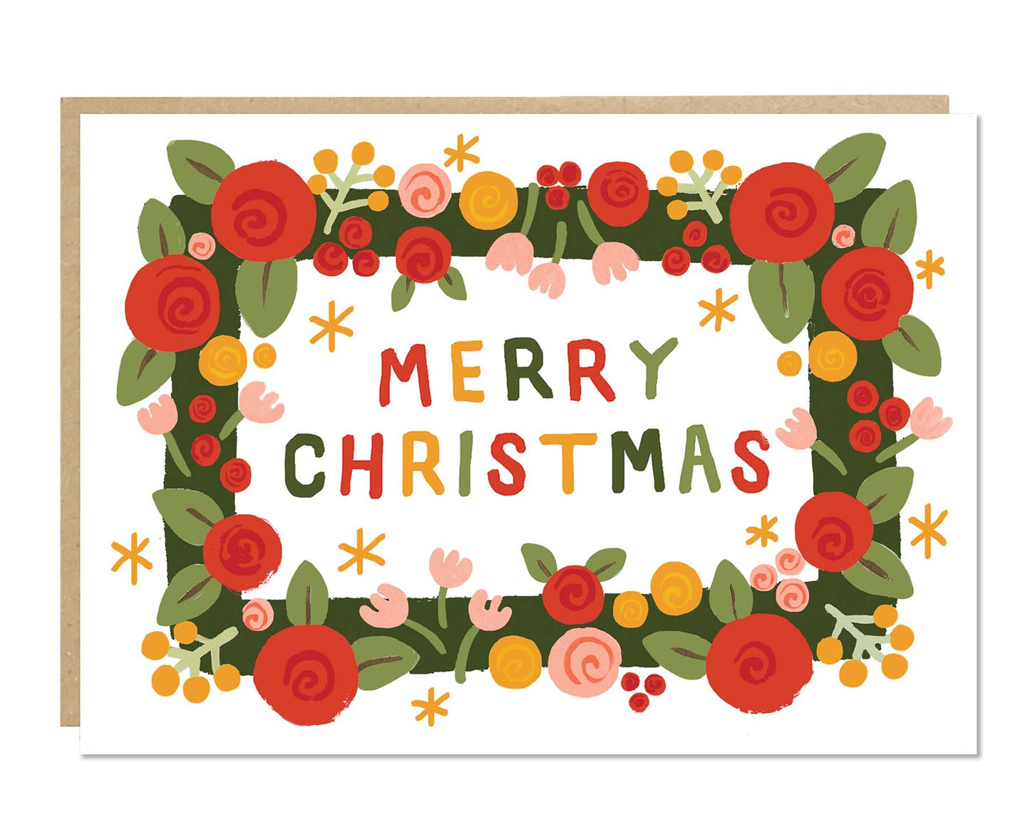 Floral Border Merry Christmas Christmas Card