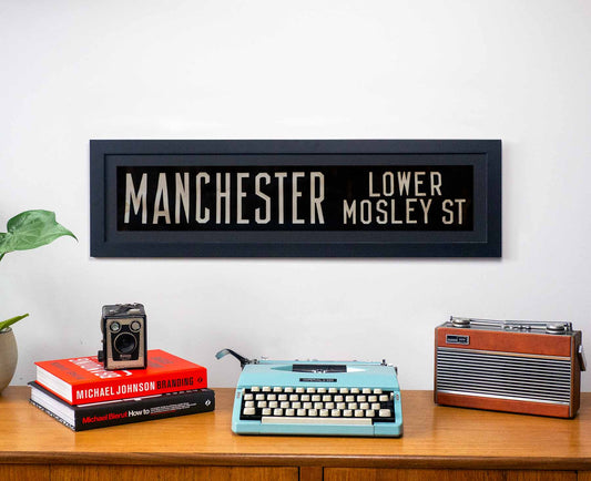 Manchester Lower Mosley Street 1960s Framed Bus Blind