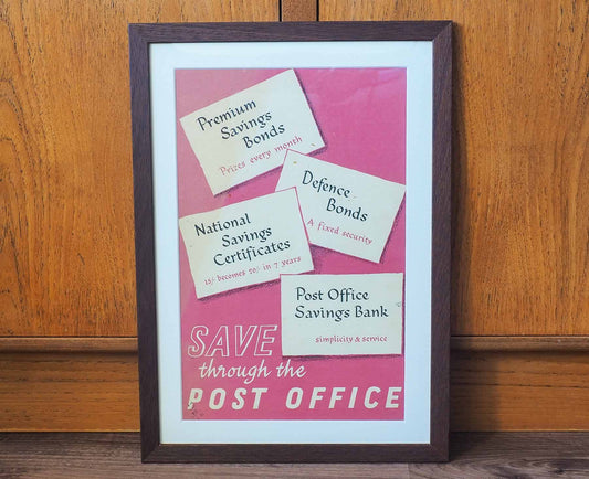 Post Office Savings Framed 1960s Vintage Promotional Card
