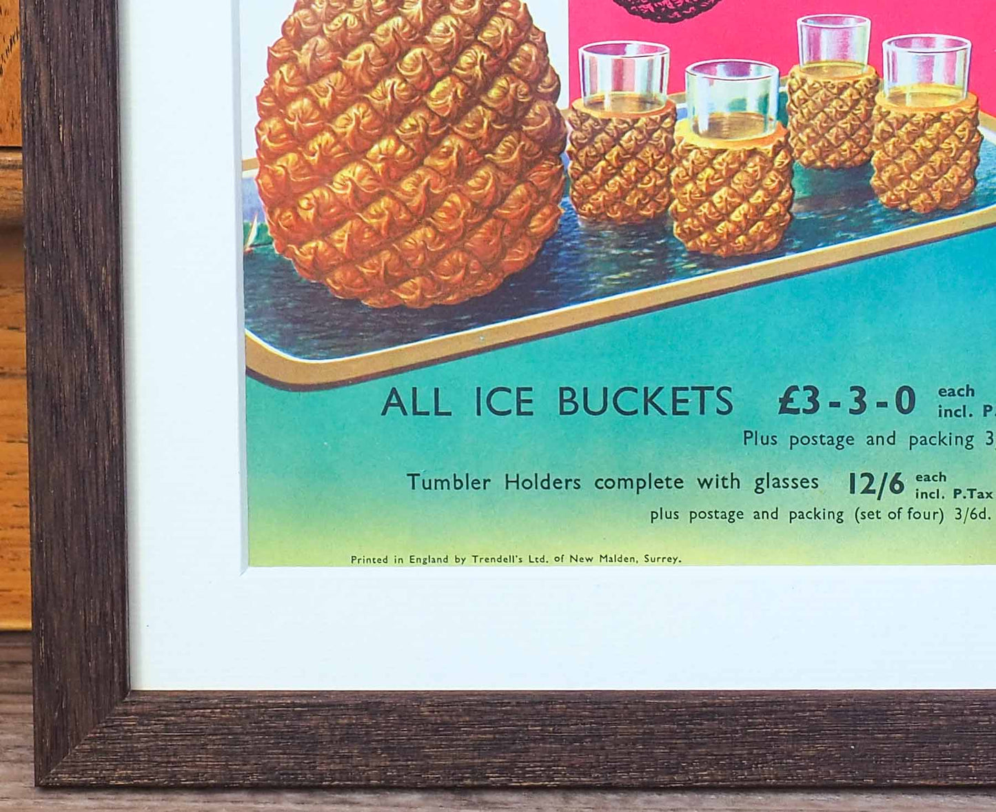 Pineapple Ice Bucket Framed 1960s Vintage Ad