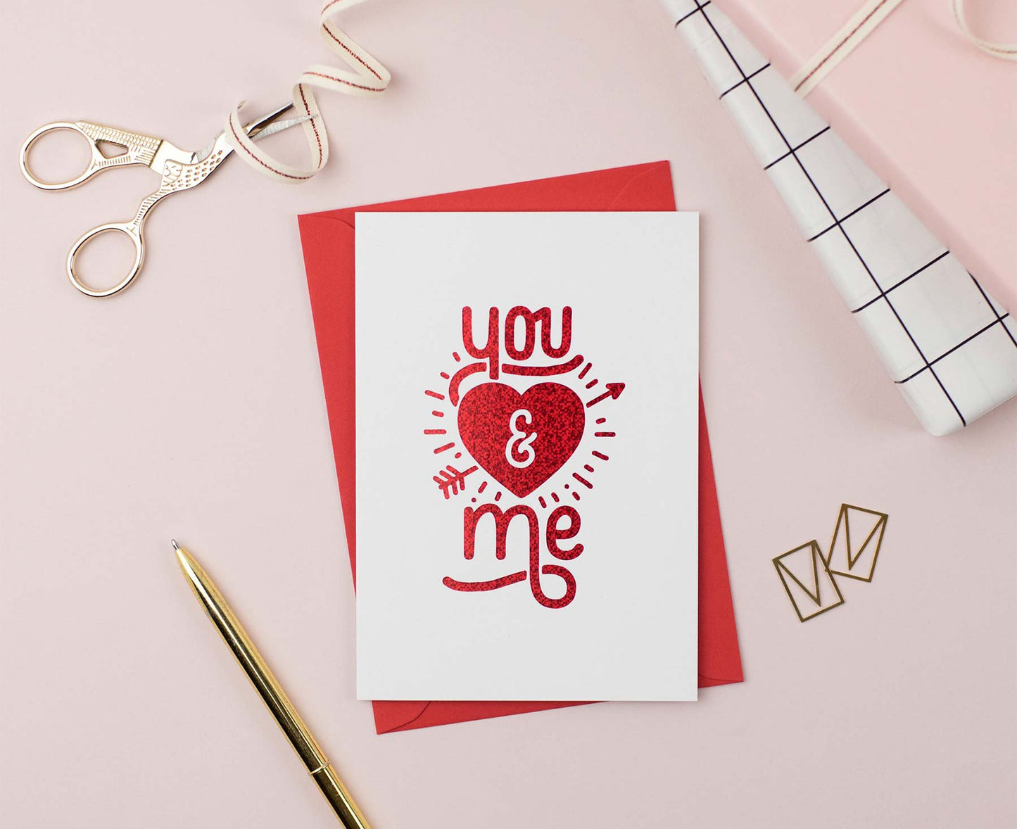 You & Me Glitter Foiled Valentines Card