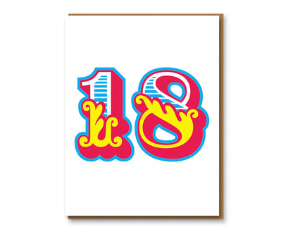 Circus Numbers 18th Letterpress Birthday Card