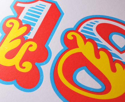 Circus Numbers 18th Letterpress Birthday Card