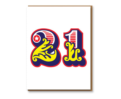 Circus Numbers 21st Letterpress Birthday Card