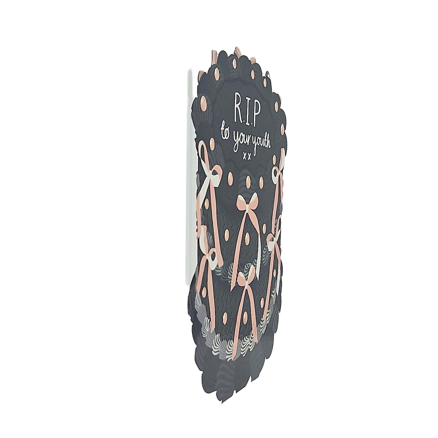 RIP To Your Youth Spot Varnish Cutout Cake Birthday Card