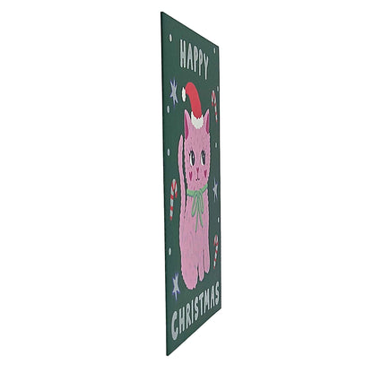 Festive Pink Kitty Cat Christmas Card