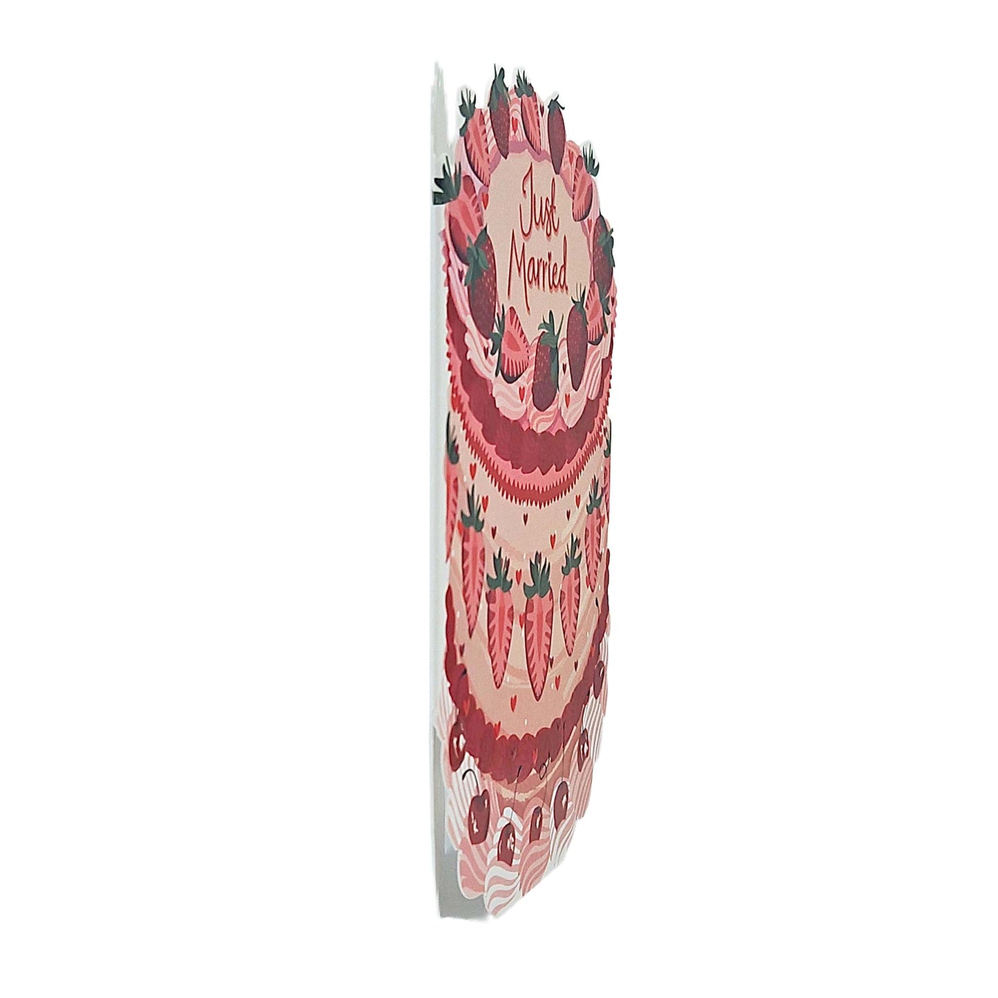 Just Married Strawberries Spot Varnish Cutout Cake Wedding Card
