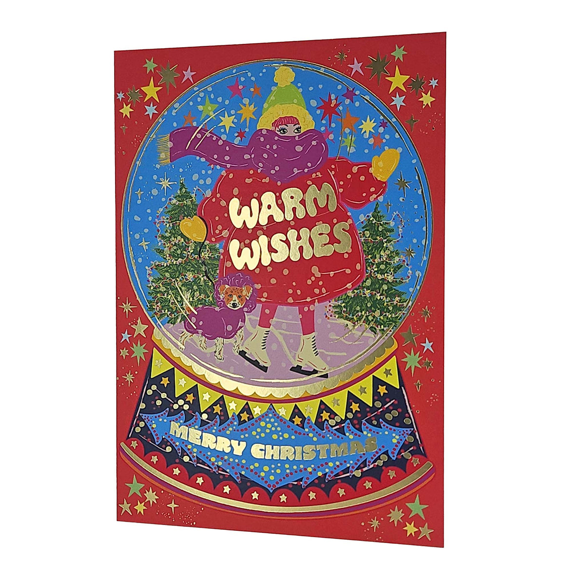 Warm Wishes Snow Globe Gold Foiled Christmas Card