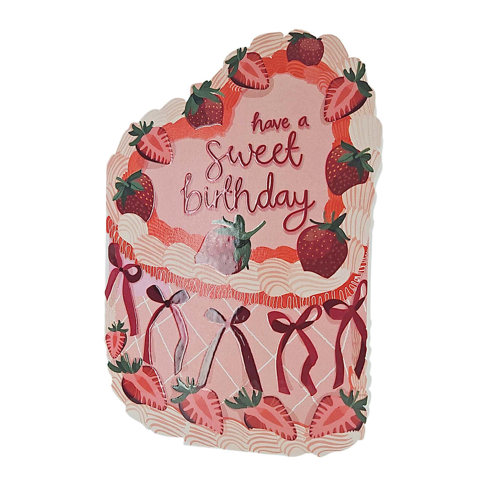 Sweet Birthday Strawberry Spot Varnish Cutout Heart Cake Birthday Card