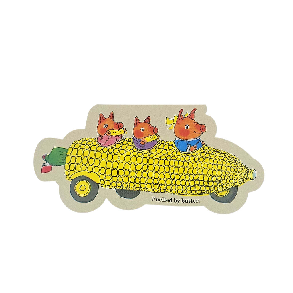 Corn on the Cob Pigs Car Richard Scarry Cutout Card