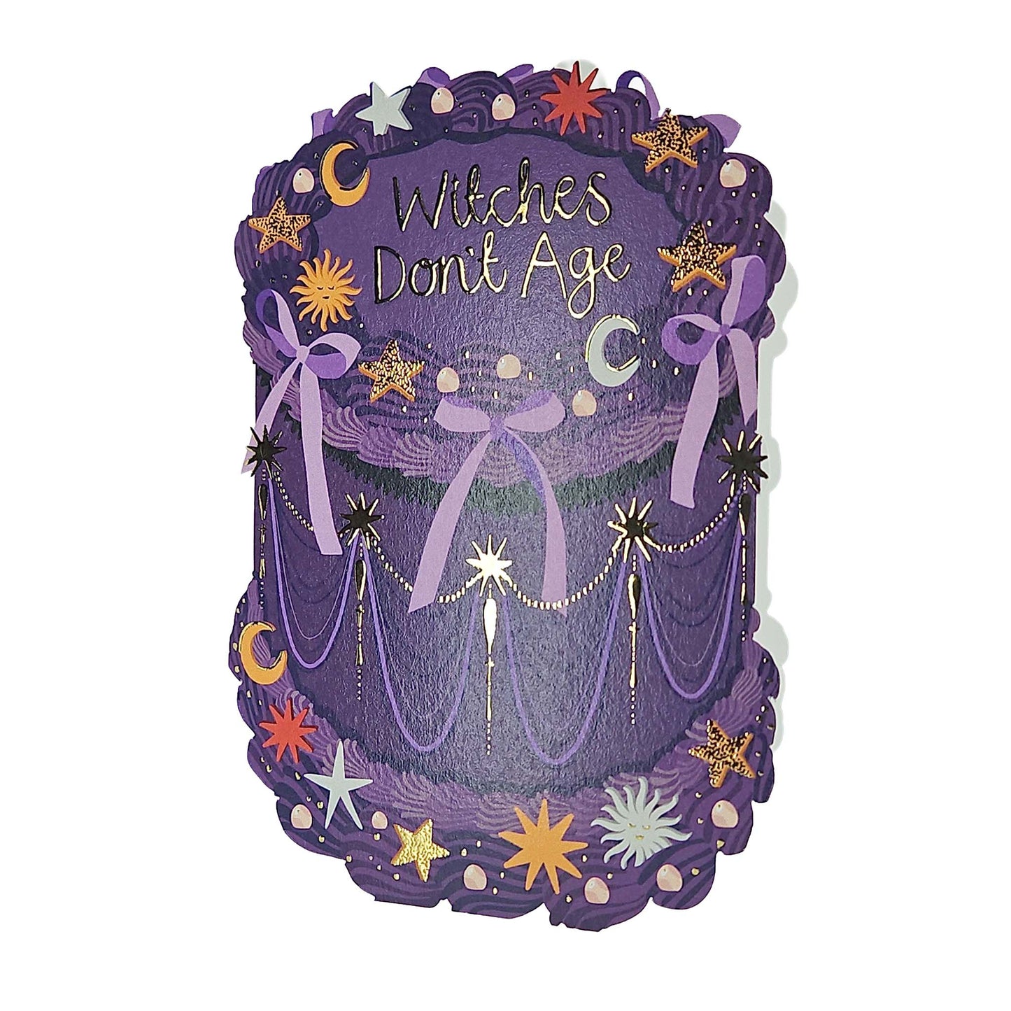 Witches Don't Age Gold Foiled Cutout Cake Birthday Card