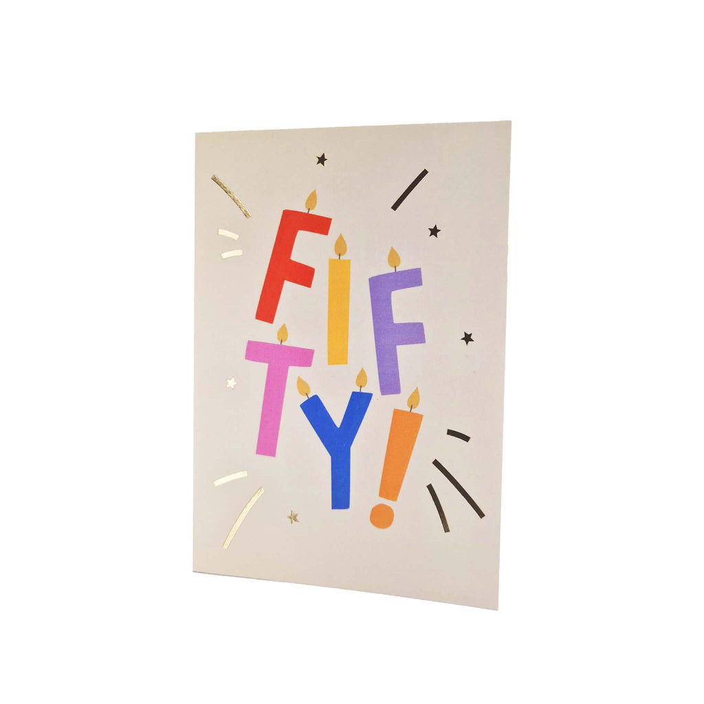 Gold Foiled Fifty! Letter Candles Birthday Card