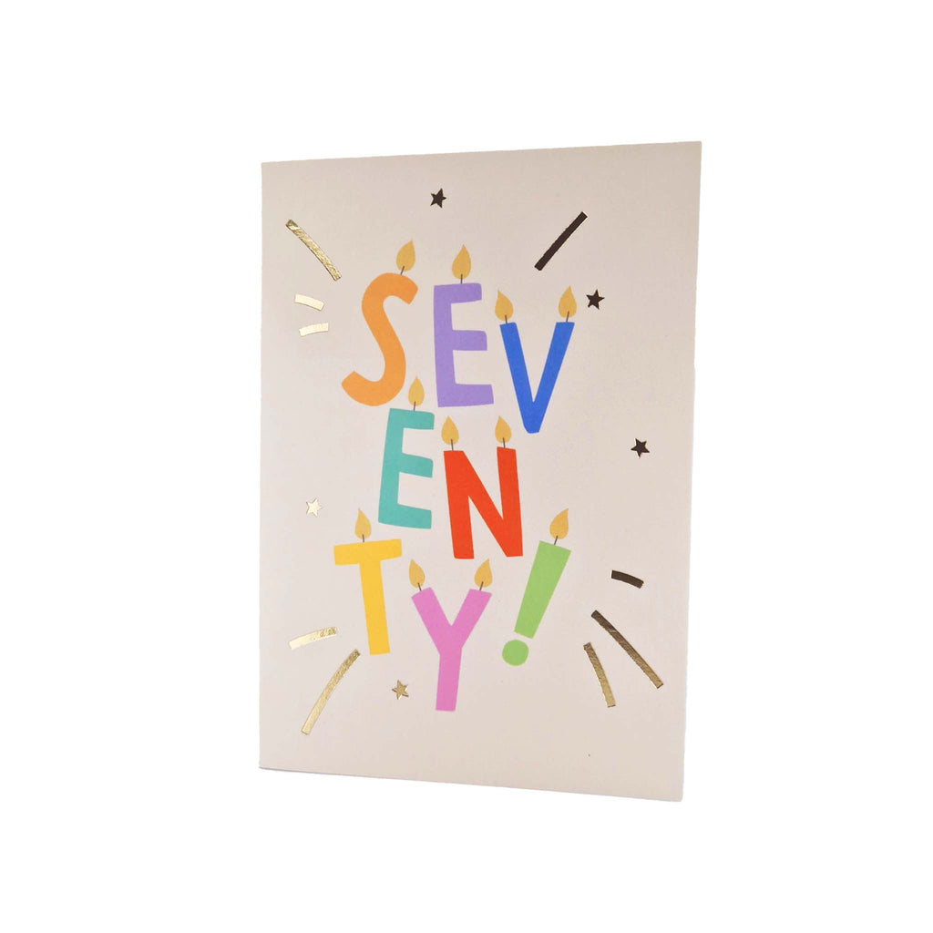 Gold Foiled Seventy! Letter Candles Birthday Card