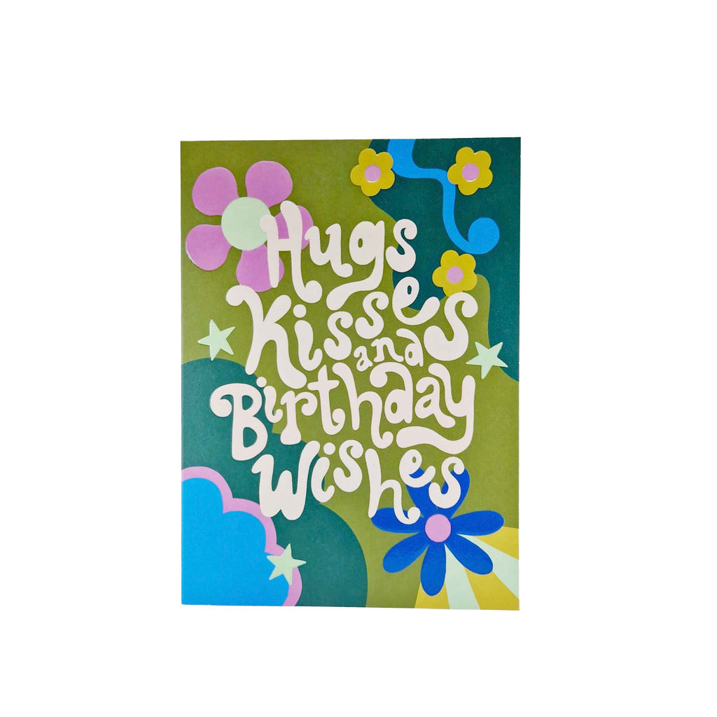 Hugs Kisses and Birthday Wishes embossed birthday card