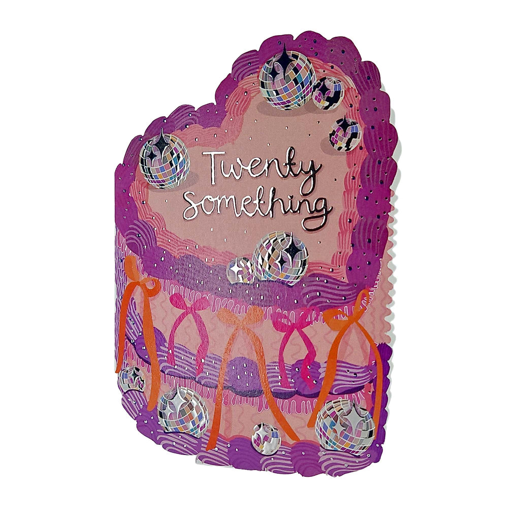 Twenty Something Silver Foiled Cutout Heart Cake Birthday Card