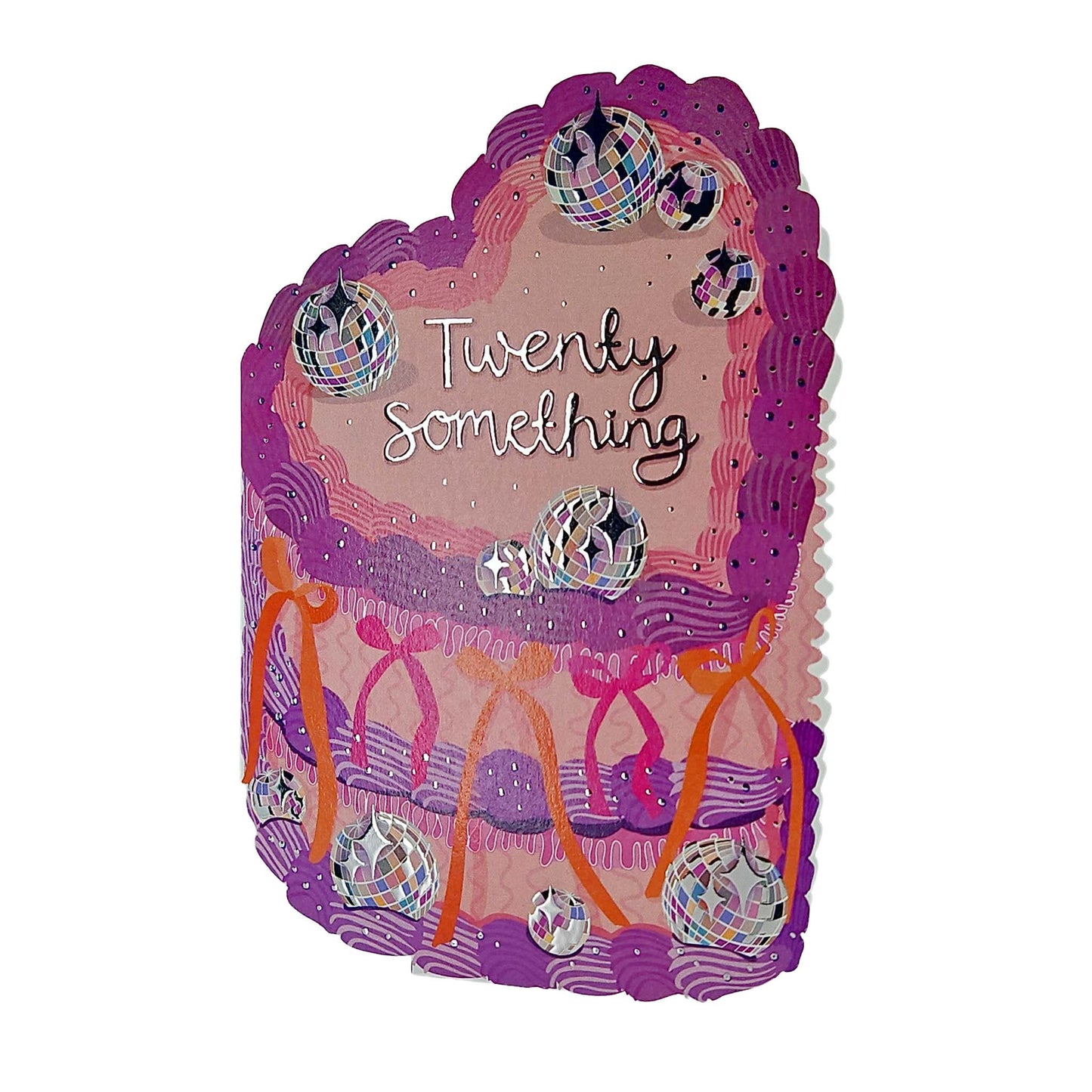 Twenty Something Silver Foiled Cutout Heart Cake Birthday Card