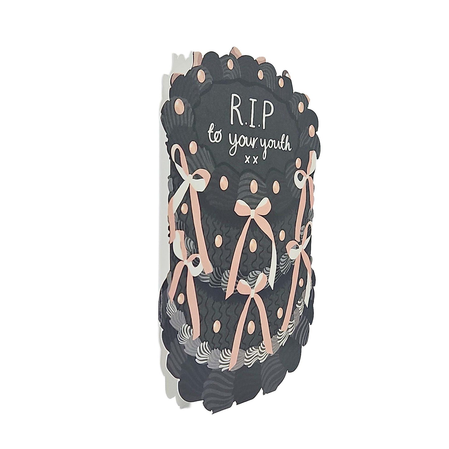 RIP To Your Youth Spot Varnish Cutout Cake Birthday Card