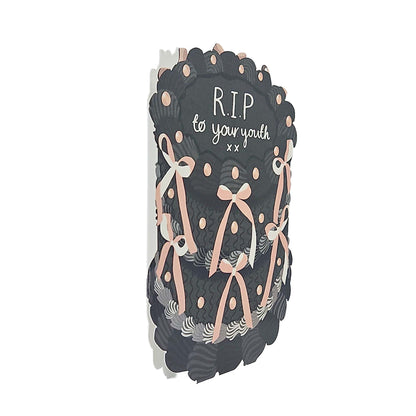 RIP To Your Youth Spot Varnish Cutout Cake Birthday Card