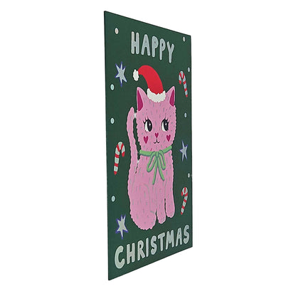 Festive Pink Kitty Cat Christmas Card