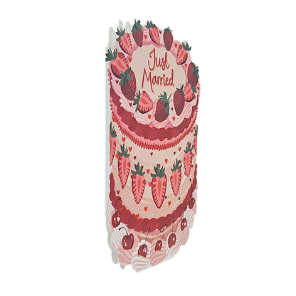 Just Married Strawberries Spot Varnish Cutout Cake Wedding Card