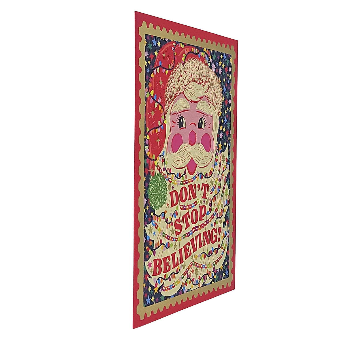 Don't Stop Believing Santa Gold Foiled Christmas Card