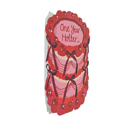 One Year Hotter Spot Varnish Cutout Cake Birthday Card
