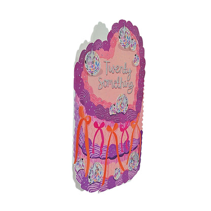 Twenty Something Silver Foiled Cutout Heart Cake Birthday Card