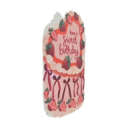 Sweet Birthday Strawberry Spot Varnish Cutout Heart Cake Birthday Card