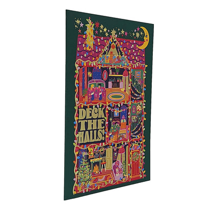 Deck the Halls House Gold Foiled Christmas Card