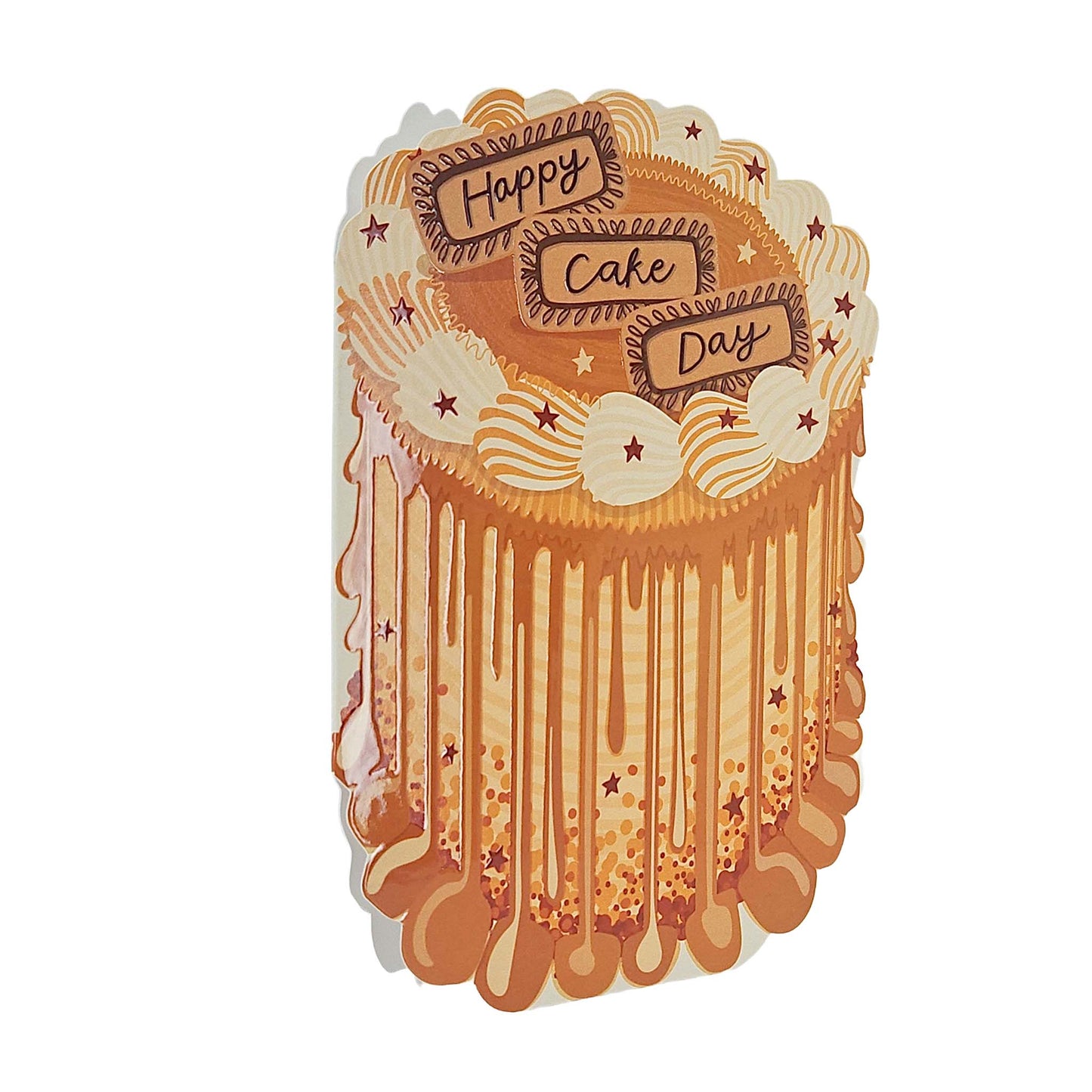 Happy Cake Day Spot Varnish Cutout Caramel Cake Birthday Card