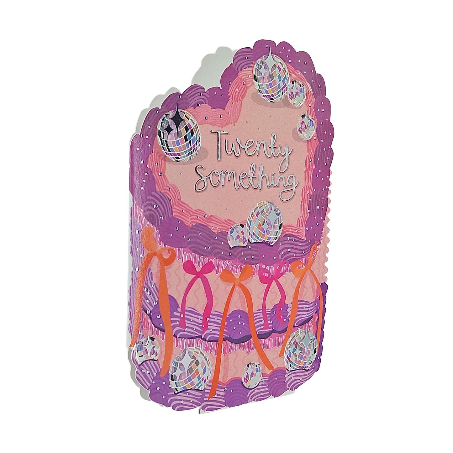 Twenty Something Silver Foiled Cutout Heart Cake Birthday Card