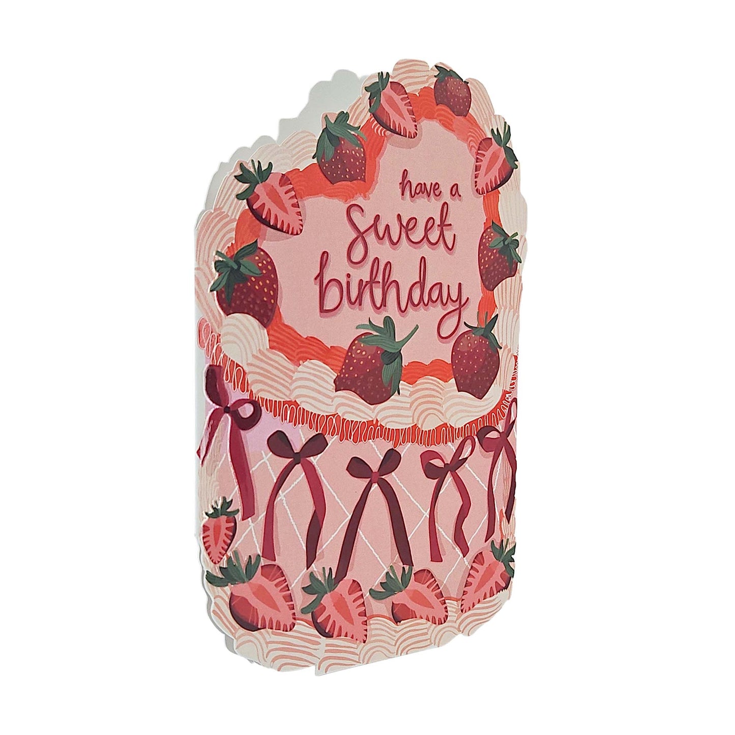 Sweet Birthday Strawberry Spot Varnish Cutout Heart Cake Birthday Card