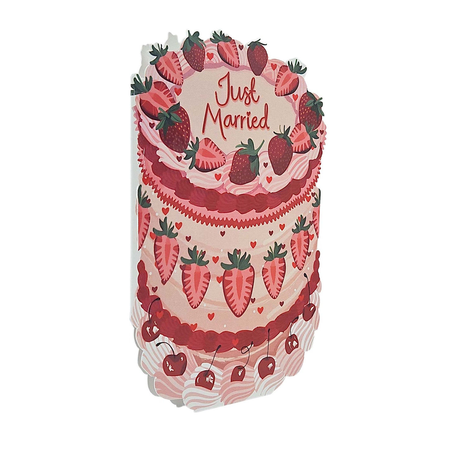 Just Married Strawberries Spot Varnish Cutout Cake Wedding Card