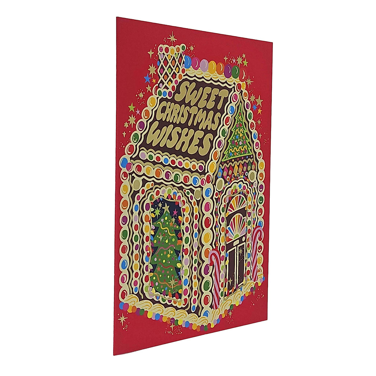 Sweet Christmas Wishes Gingerbread House Gold Foiled Christmas Card