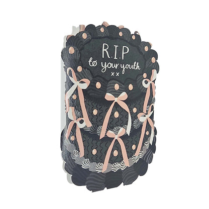 RIP To Your Youth Spot Varnish Cutout Cake Birthday Card