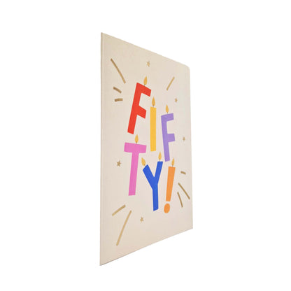 Gold Foiled Fifty! Letter Candles Birthday Card