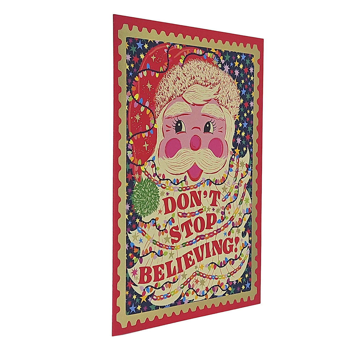 Don't Stop Believing Santa Gold Foiled Christmas Card