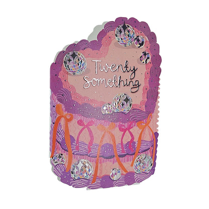 Twenty Something Silver Foiled Cutout Heart Cake Birthday Card