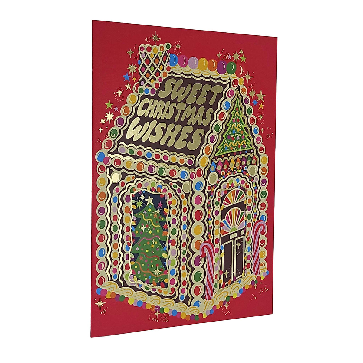 Sweet Christmas Wishes Gingerbread House Gold Foiled Christmas Card