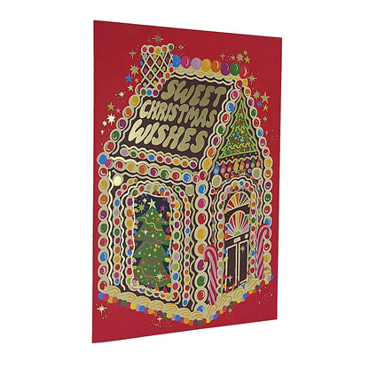 Sweet Christmas Wishes Gingerbread House Gold Foiled Christmas Card