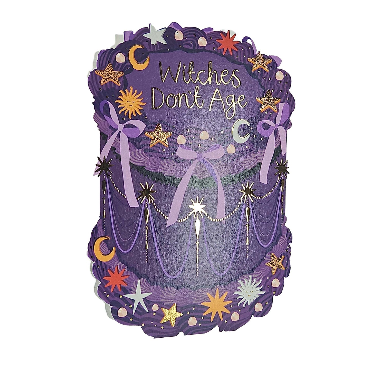 Witches Don't Age Gold Foiled Cutout Cake Birthday Card