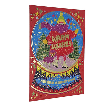 Warm Wishes Snow Globe Gold Foiled Christmas Card