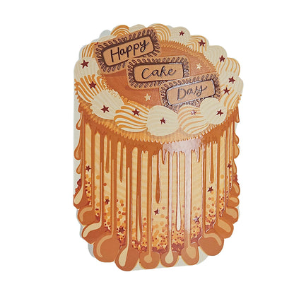 Happy Cake Day Spot Varnish Cutout Caramel Cake Birthday Card
